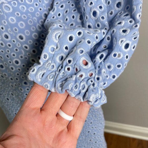 Prose & Poetry Sheila Midi Dress Size Small Blue Eyelet Off the Shoulder New - Picture 4 of 13